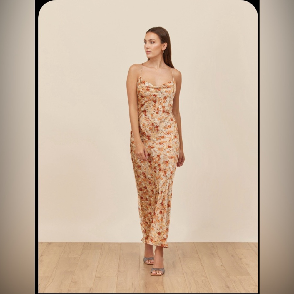 Park & Fifth Cream Floral Slip Dress with Orange & Brown Accents